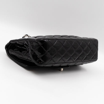 Classic Double Flap Medium Black Patent Leather Silver