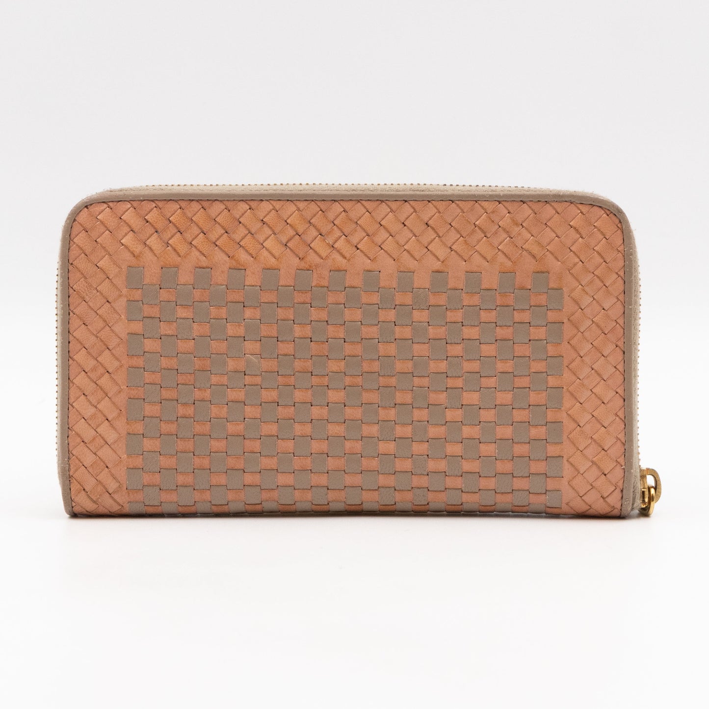 Zip Around Madras Wallet Beige Grey Woven Leather