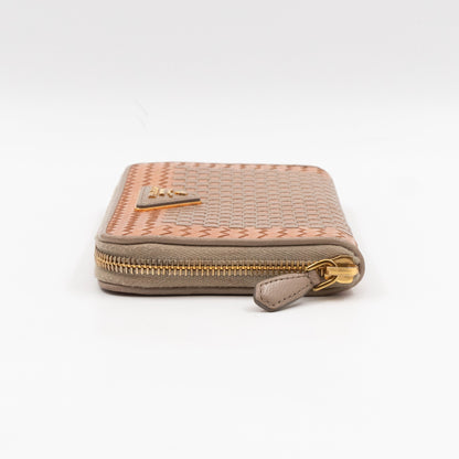 Zip Around Madras Wallet Beige Grey Woven Leather