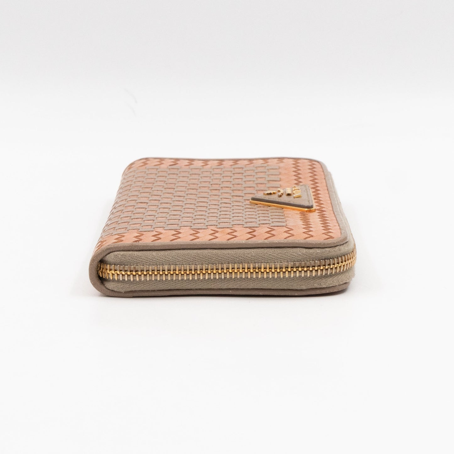 Zip Around Madras Wallet Beige Grey Woven Leather