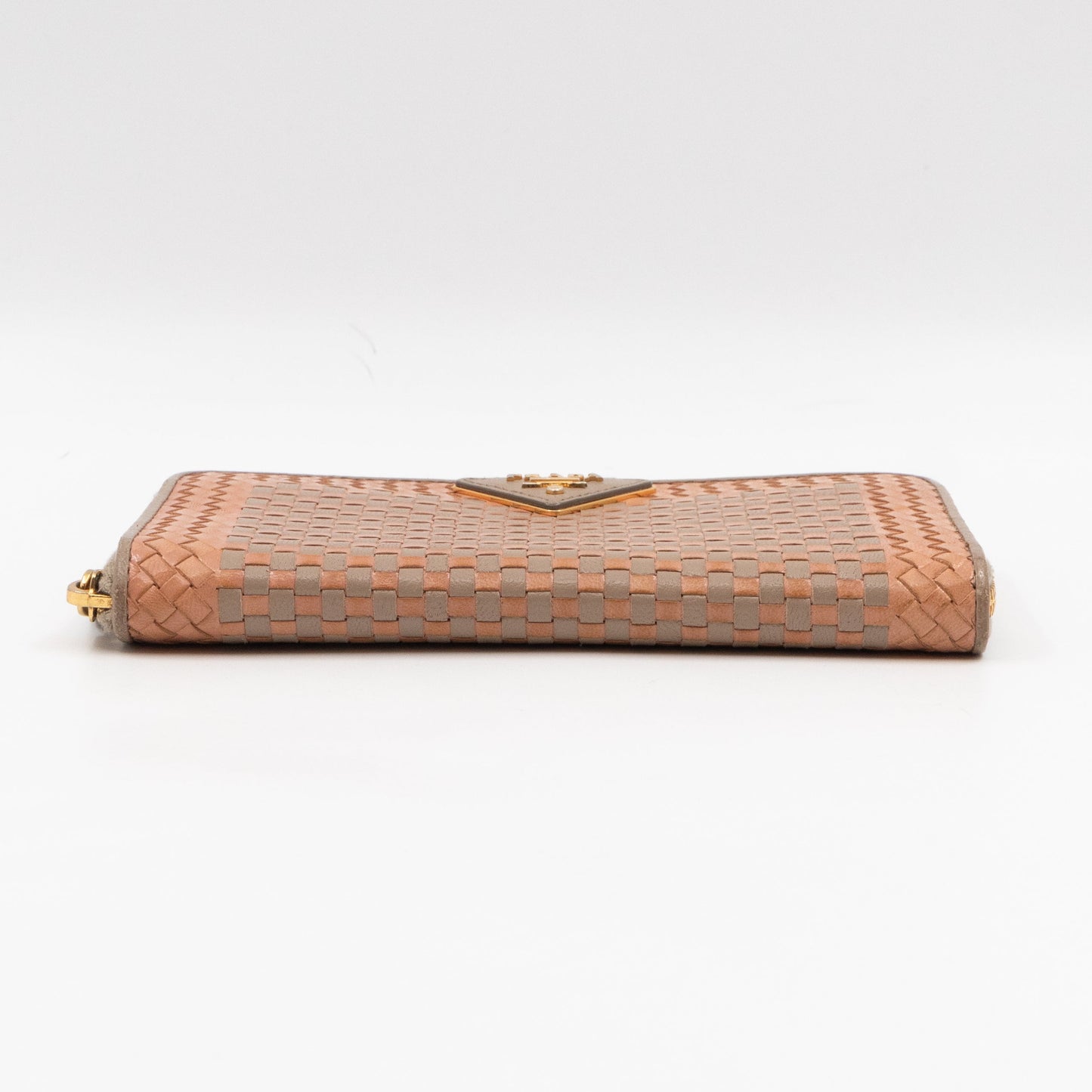 Zip Around Madras Wallet Beige Grey Woven Leather