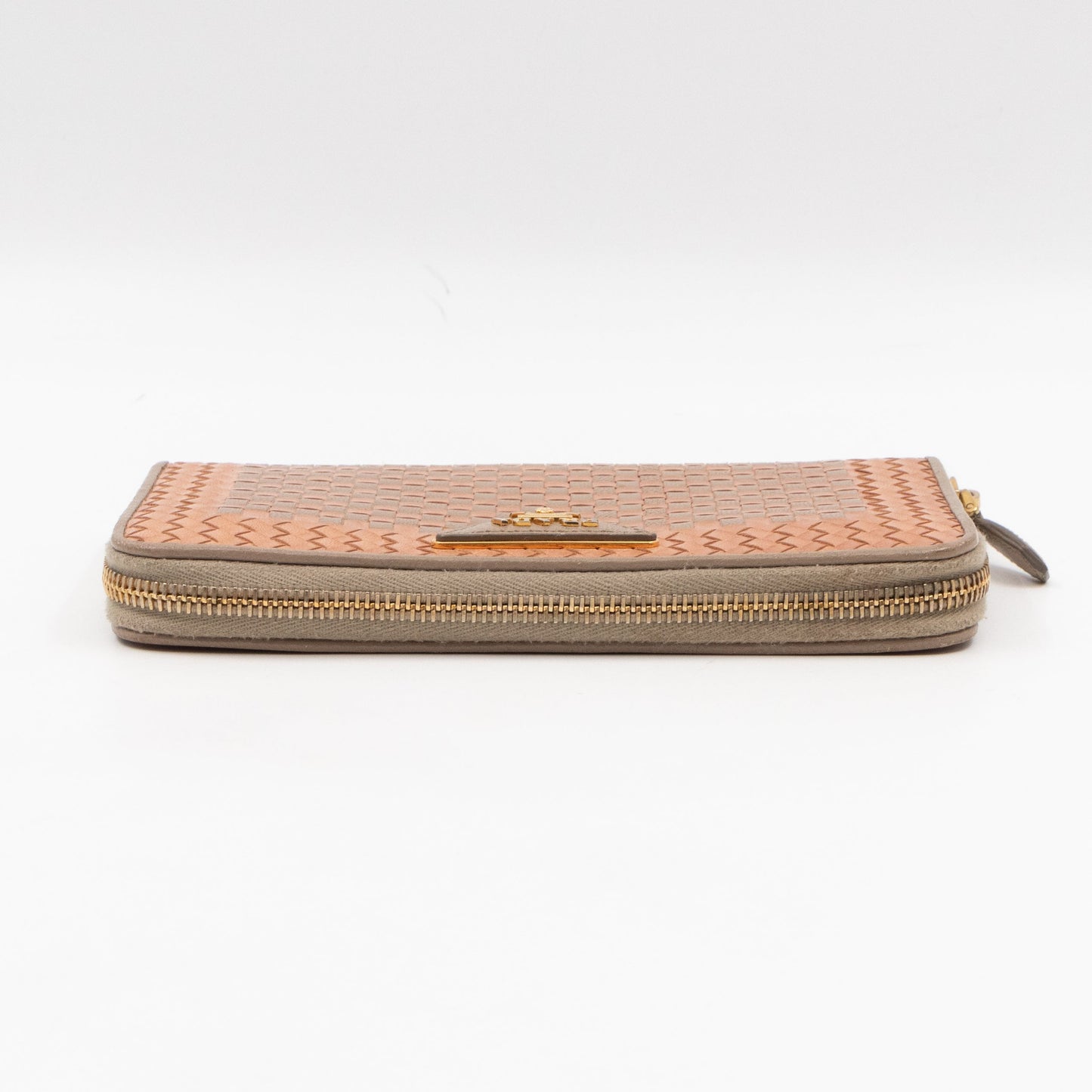 Zip Around Madras Wallet Beige Grey Woven Leather