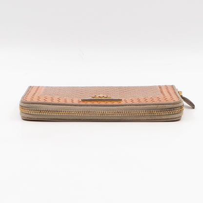 Zip Around Madras Wallet Beige Grey Woven Leather