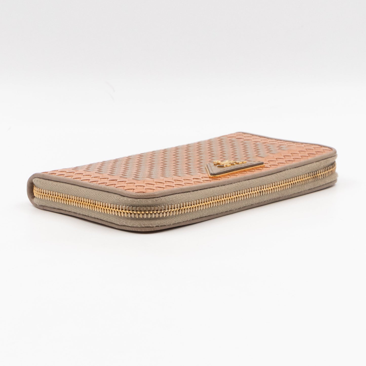 Zip Around Madras Wallet Beige Grey Woven Leather