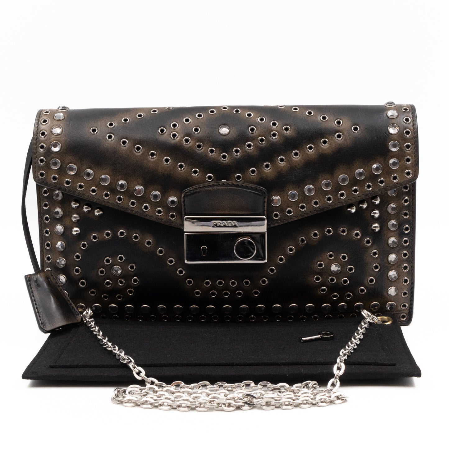 Studded Grommet Clutch Dark Brown Leather
