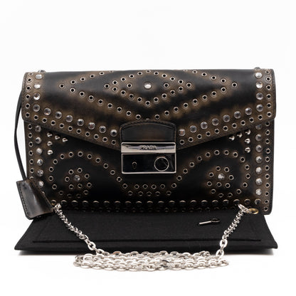 Studded Grommet Clutch Dark Brown Leather