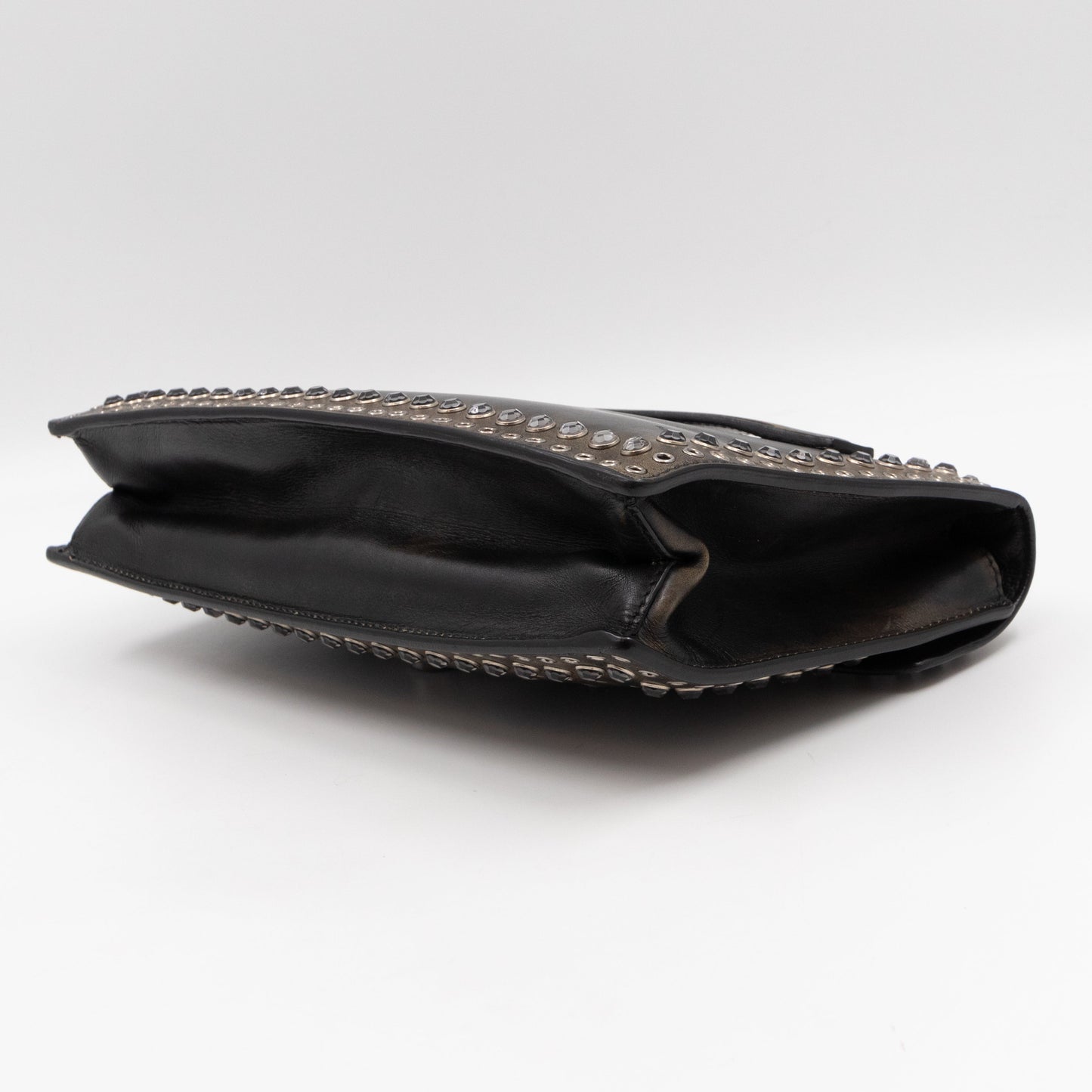 Studded Grommet Clutch Dark Brown Leather