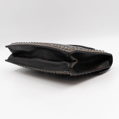 Studded Grommet Clutch Dark Brown Leather
