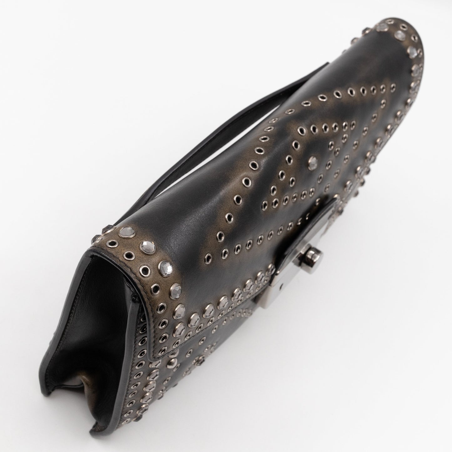 Studded Grommet Clutch Dark Brown Leather