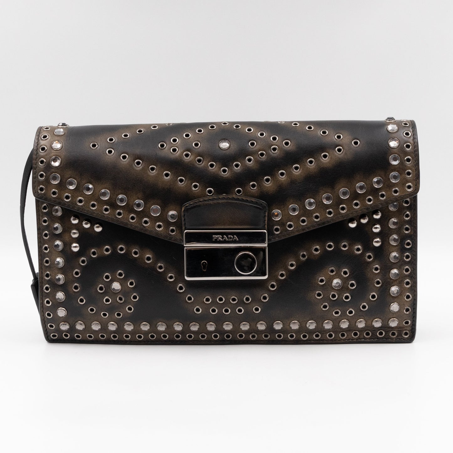 Studded Grommet Clutch Dark Brown Leather