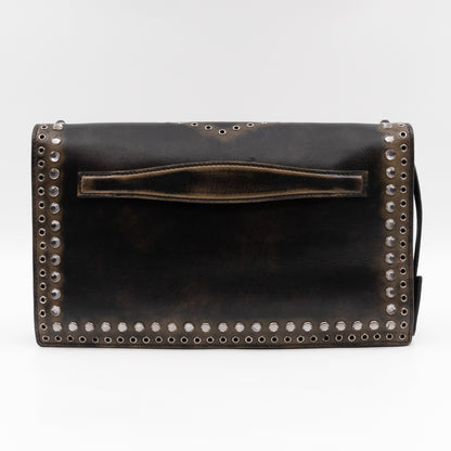 Studded Grommet Clutch Dark Brown Leather