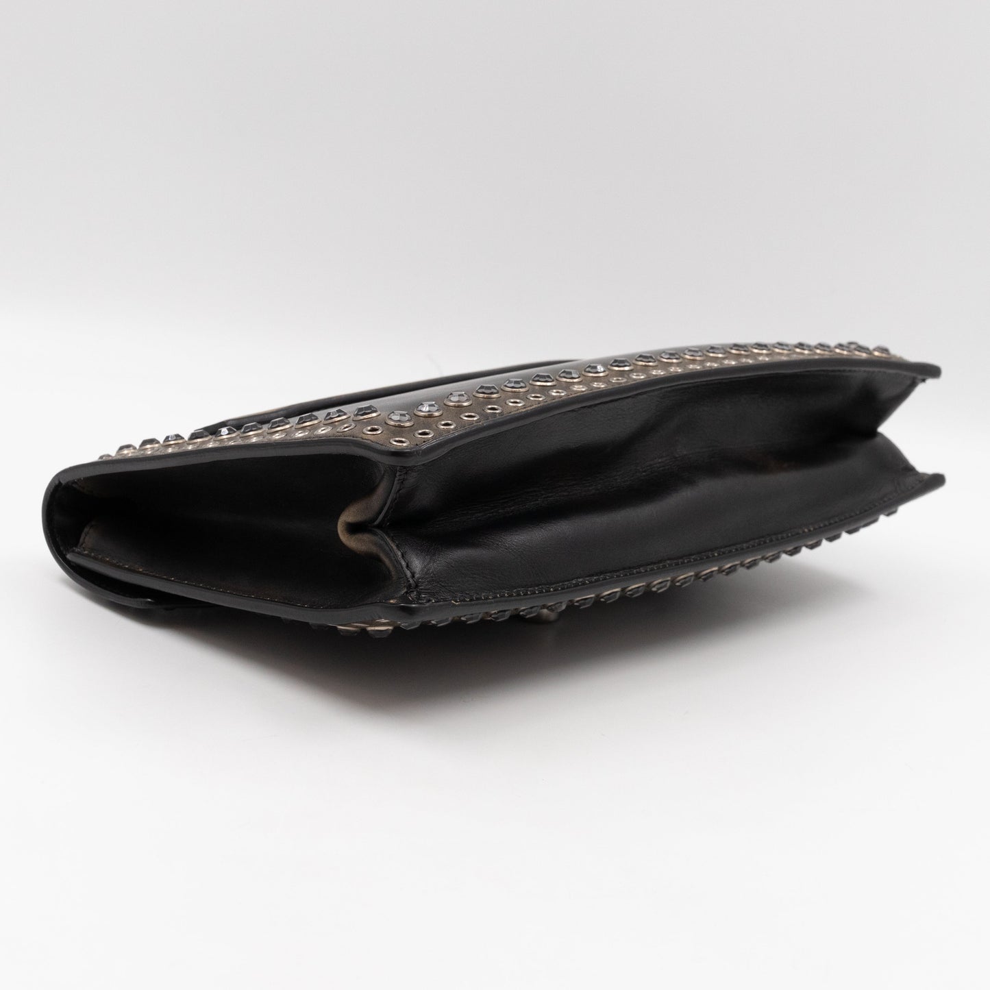 Studded Grommet Clutch Dark Brown Leather