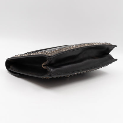Studded Grommet Clutch Dark Brown Leather