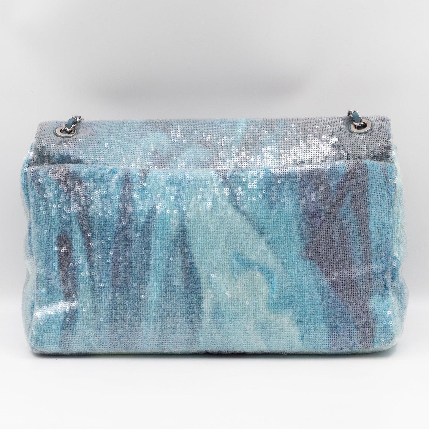Large Sequin Waterfall Flap Light Blue Leather
