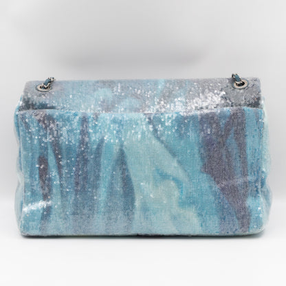 Large Sequin Waterfall Flap Light Blue Leather