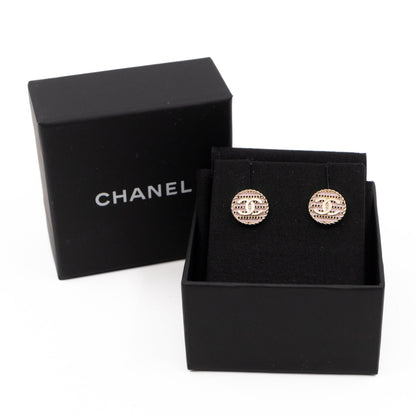 Small CC Button Earrings Pink Light Gold