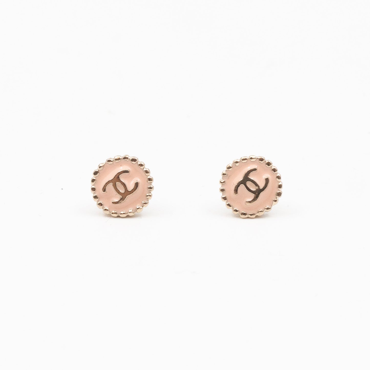 Mini CC Button Earrings Pink Light Gold