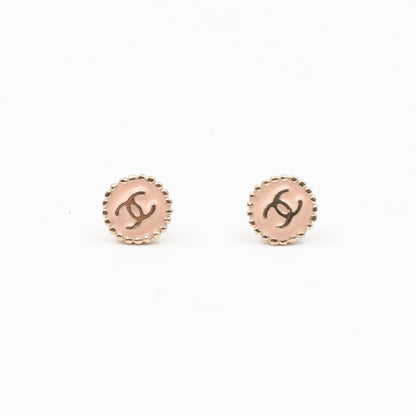Mini CC Button Earrings Pink Light Gold
