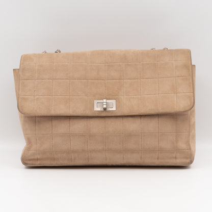 Mademoiselle Flap Shoulder Bag Choco Bar Beige Suede