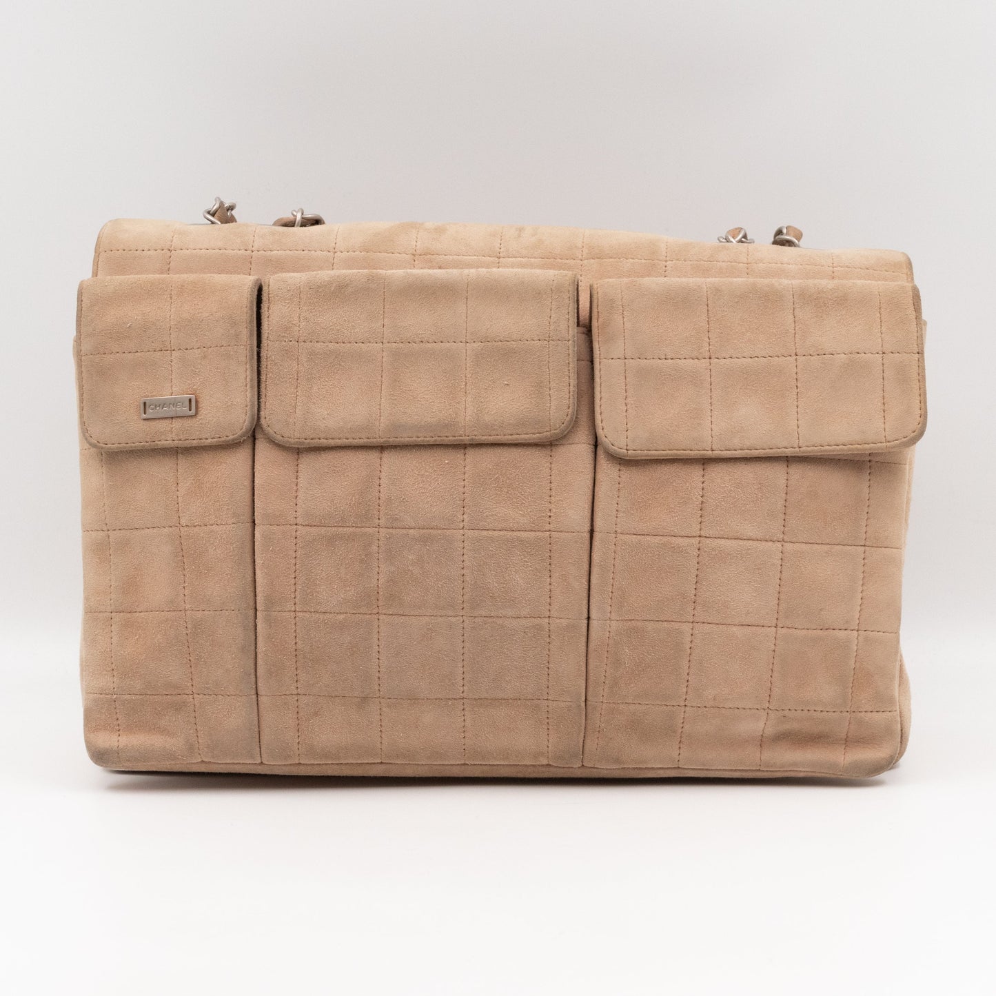Mademoiselle Flap Shoulder Bag Choco Bar Beige Suede