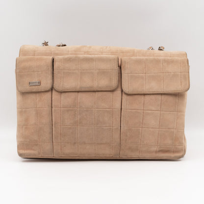 Mademoiselle Flap Shoulder Bag Choco Bar Beige Suede