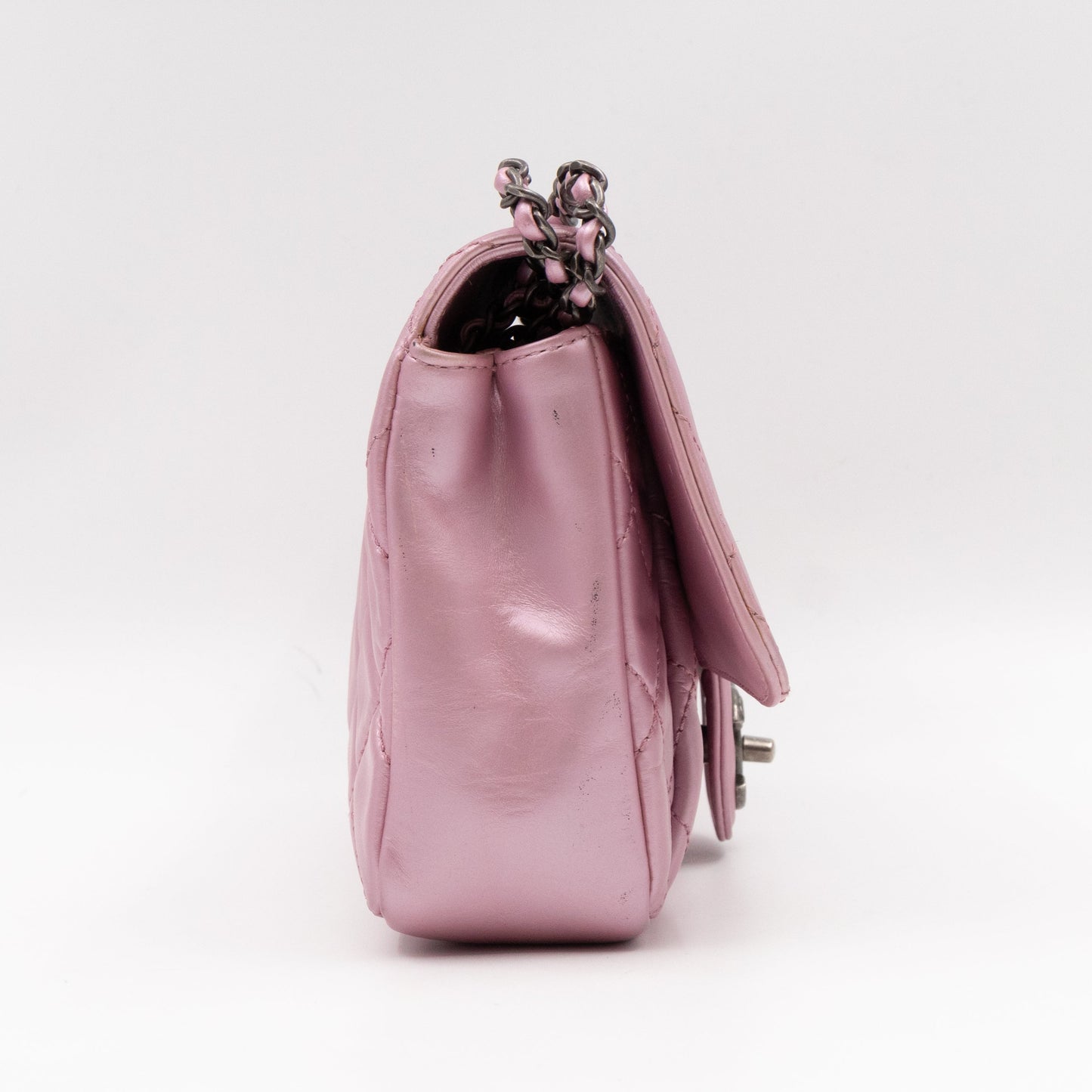 Coco Pleats Single Flap Small Pearly Pink Iridescent Leather