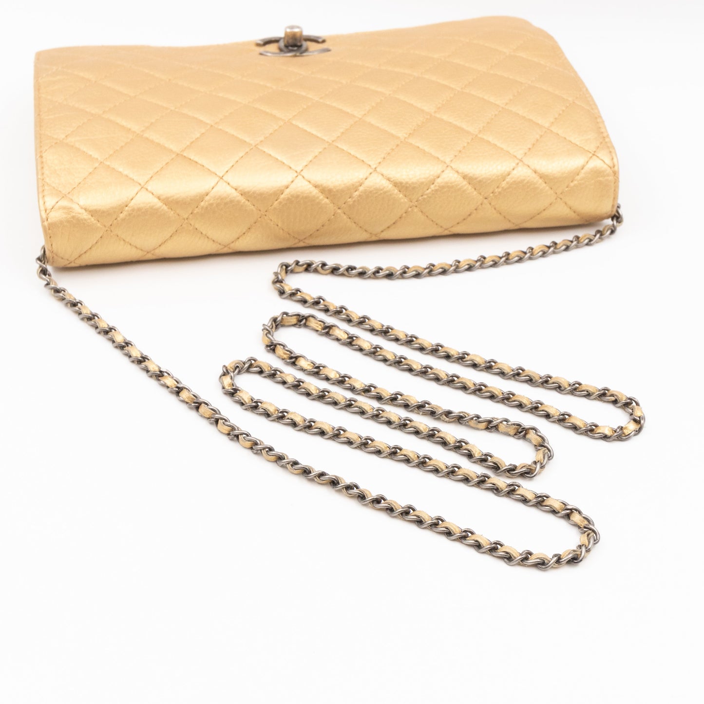 Coco Thin Wallet On Chain Gold Metallic Leather Ruthenium