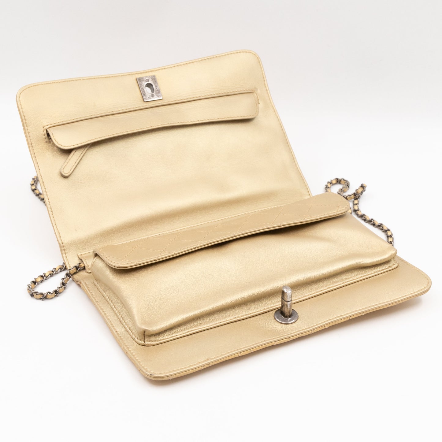 Coco Thin Wallet On Chain Gold Metallic Leather Ruthenium