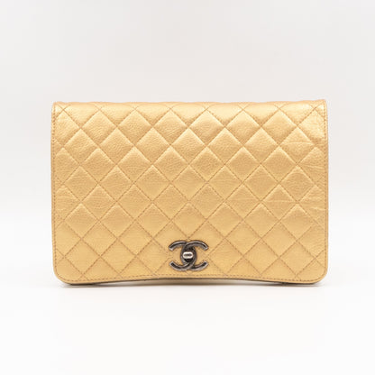 Coco Thin Wallet On Chain Gold Metallic Leather Ruthenium