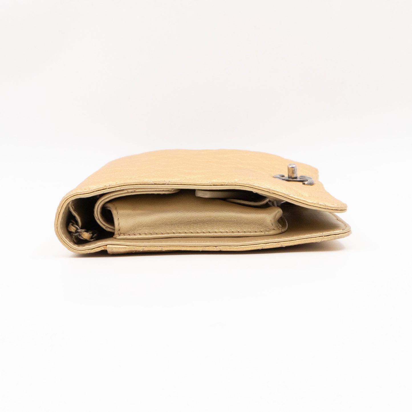 Coco Thin Wallet On Chain Gold Metallic Leather Ruthenium