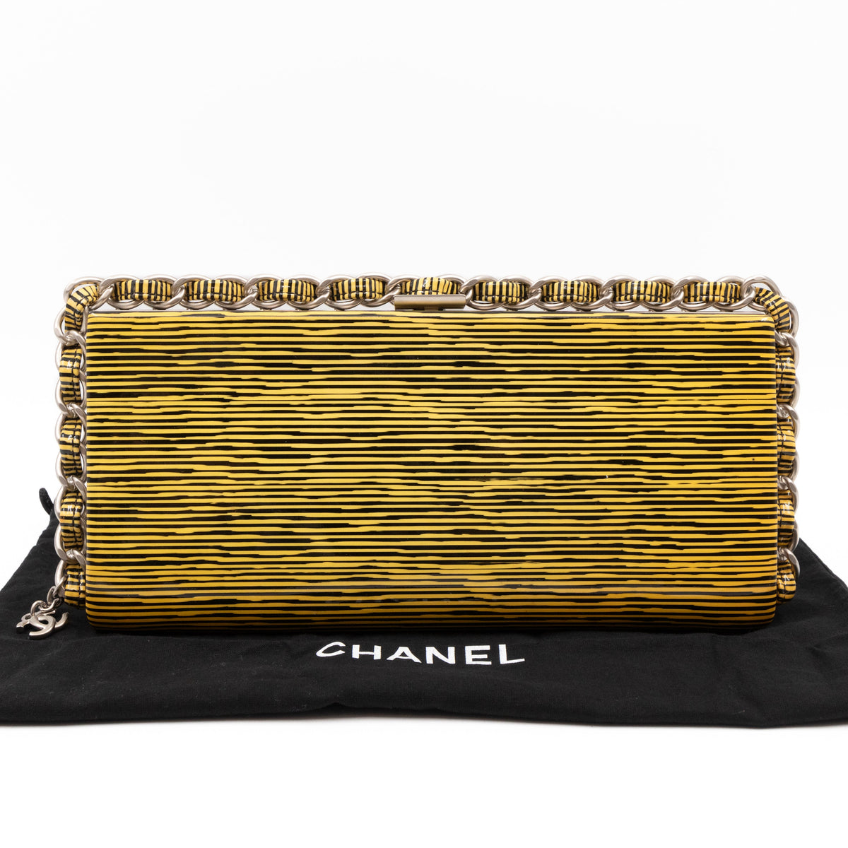 Chanel Long Frame Clutch Yellow Striped Patent Leather