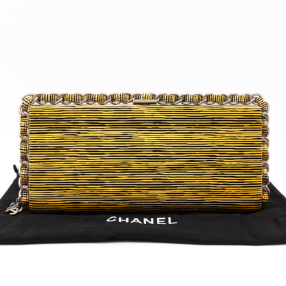 Chanel Long Frame Clutch Yellow Striped Patent Leather