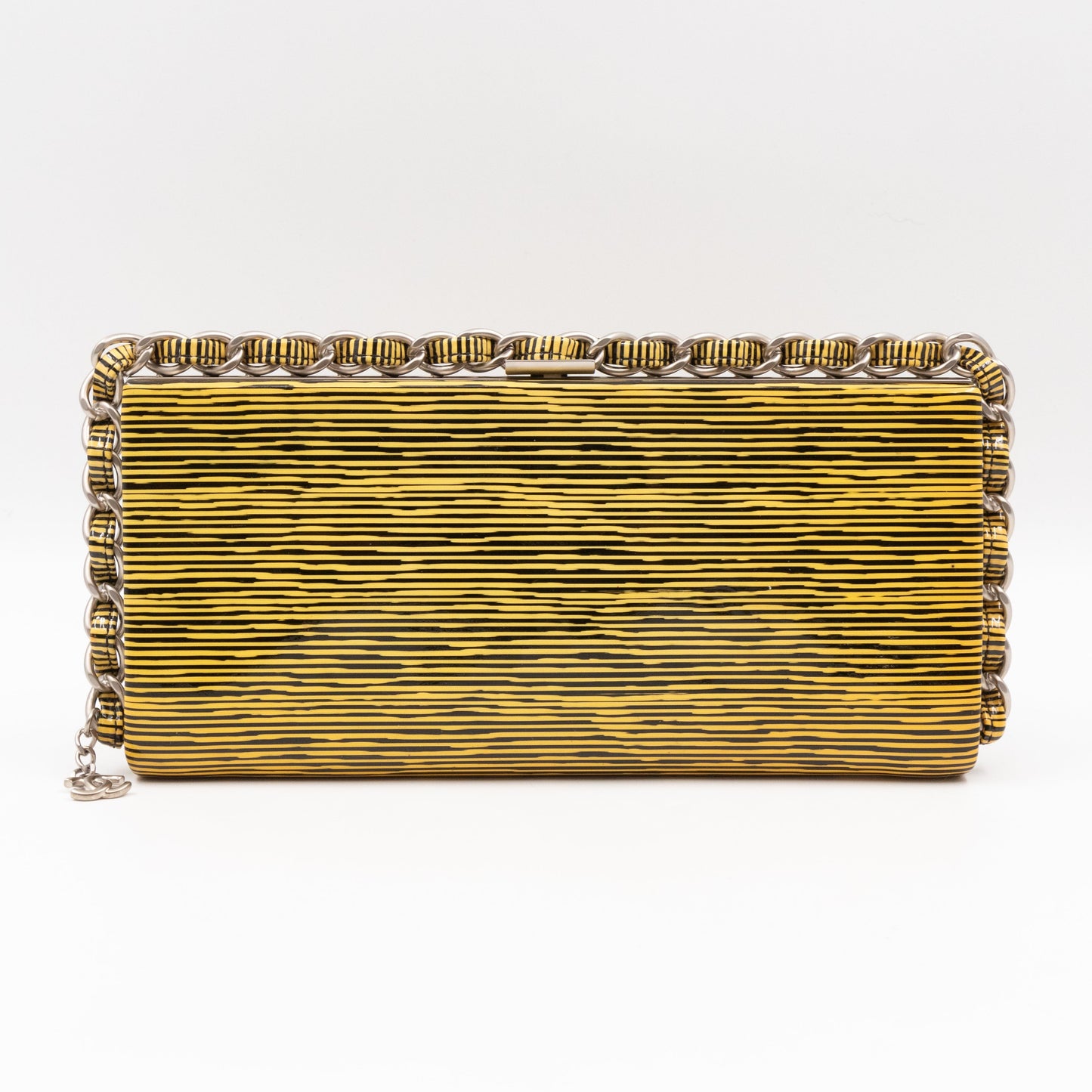 Long Frame Clutch Yellow Striped Patent Leather