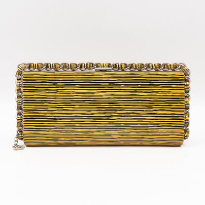 Long Frame Clutch Yellow Striped Patent Leather