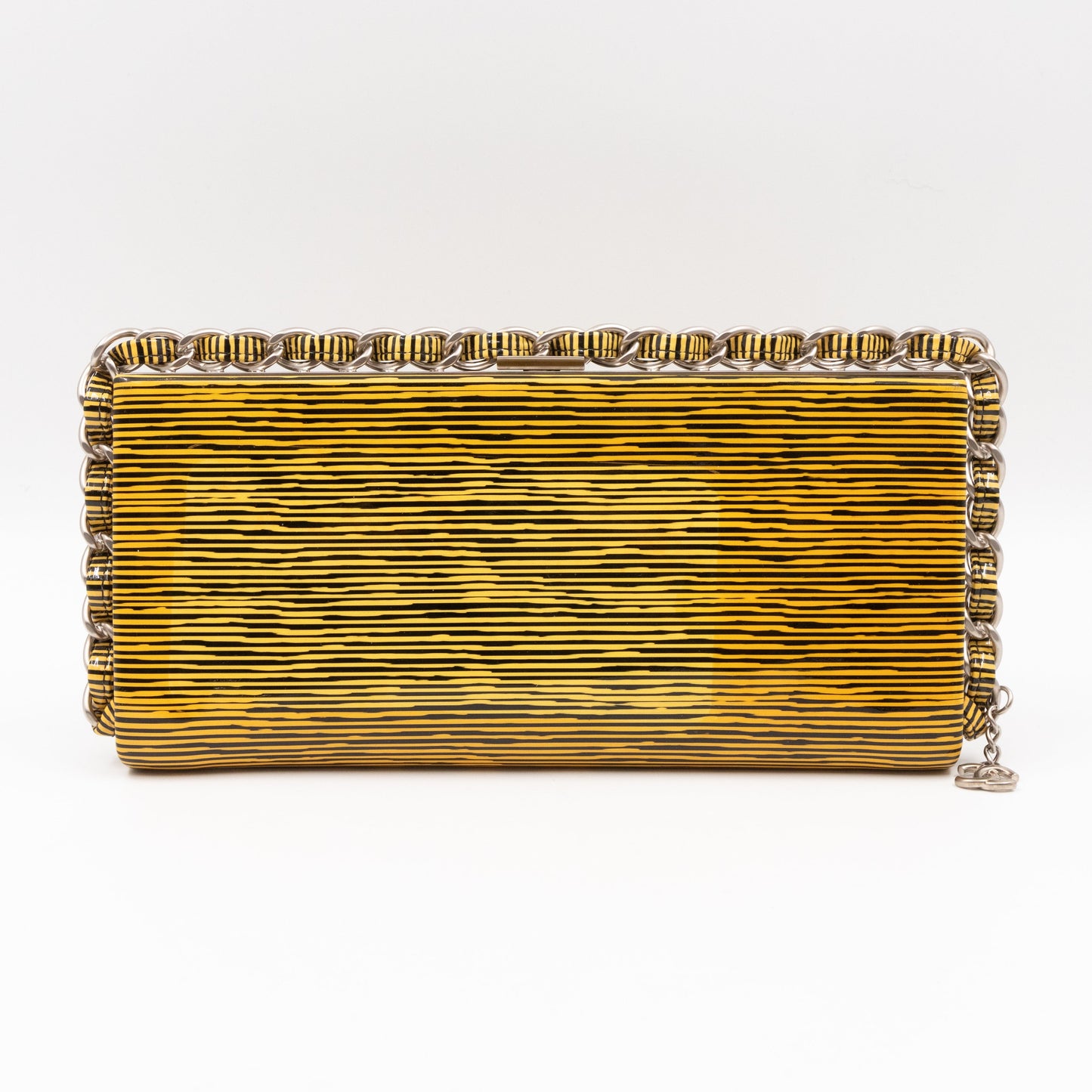 Long Frame Clutch Yellow Striped Patent Leather