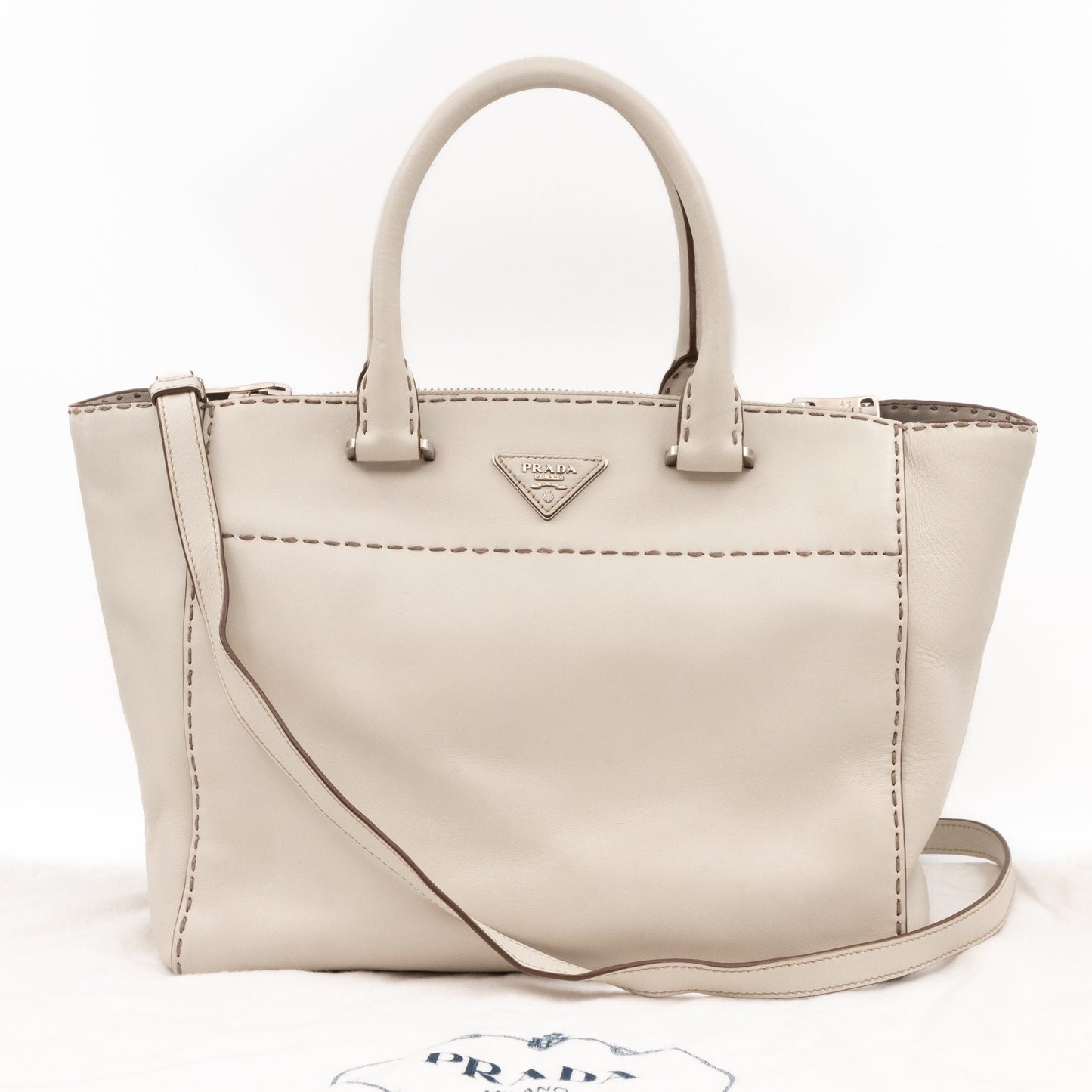 Galleria Hand Stitch Double Zip White Leather