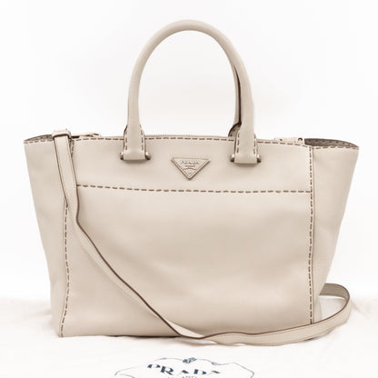 Galleria Hand Stitch Double Zip White Leather