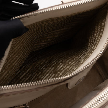 Galleria Hand Stitch Double Zip White Leather