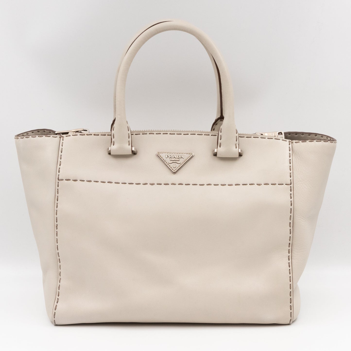 Galleria Hand Stitch Double Zip White Leather