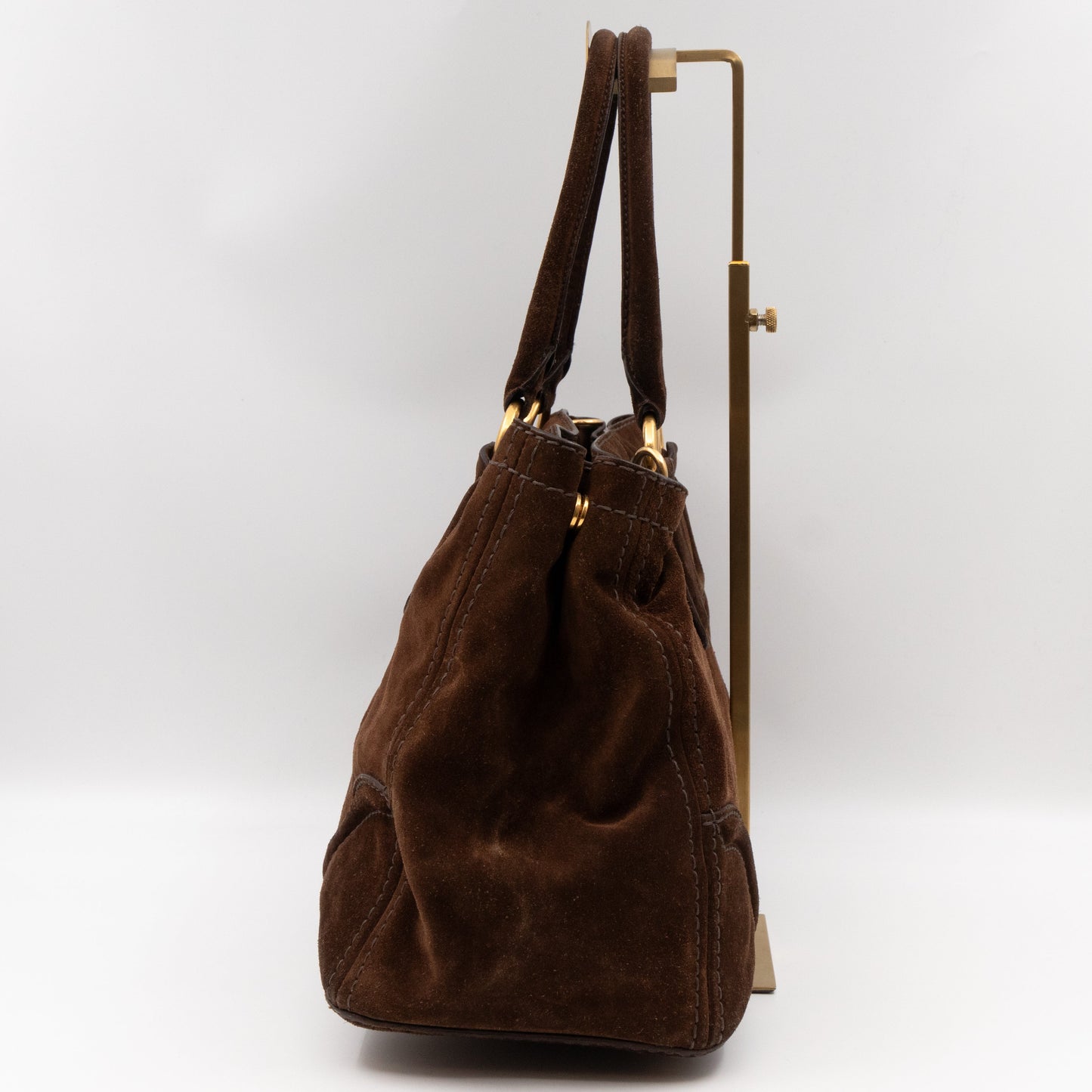 Bowling Bag Brown Suede Leather