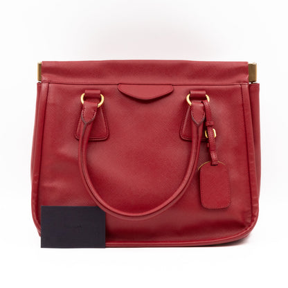 Double Handle Tote Bag Fuoco Red Saffiano Lux