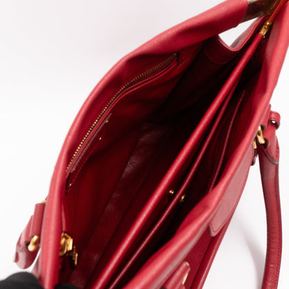 Double Handle Tote Bag Fuoco Red Saffiano Lux