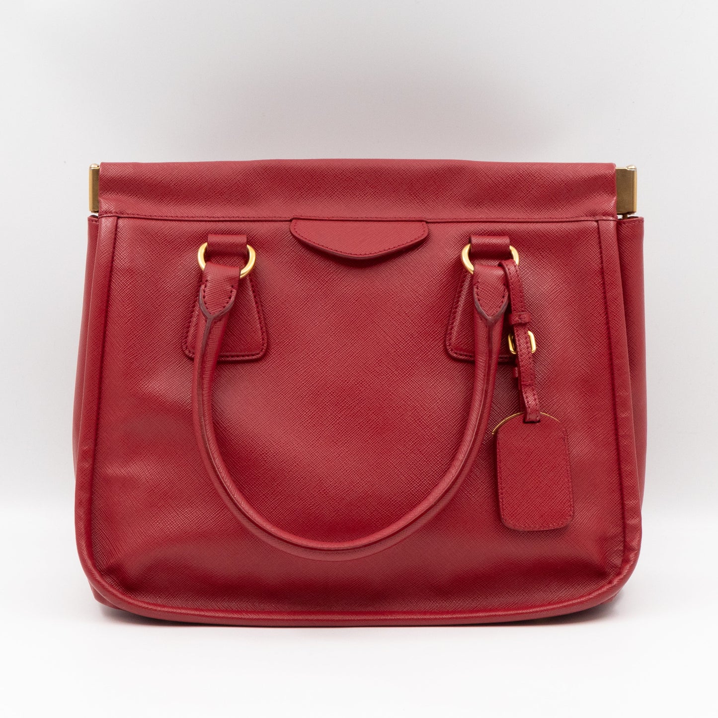 Double Handle Tote Bag Fuoco Red Saffiano Lux