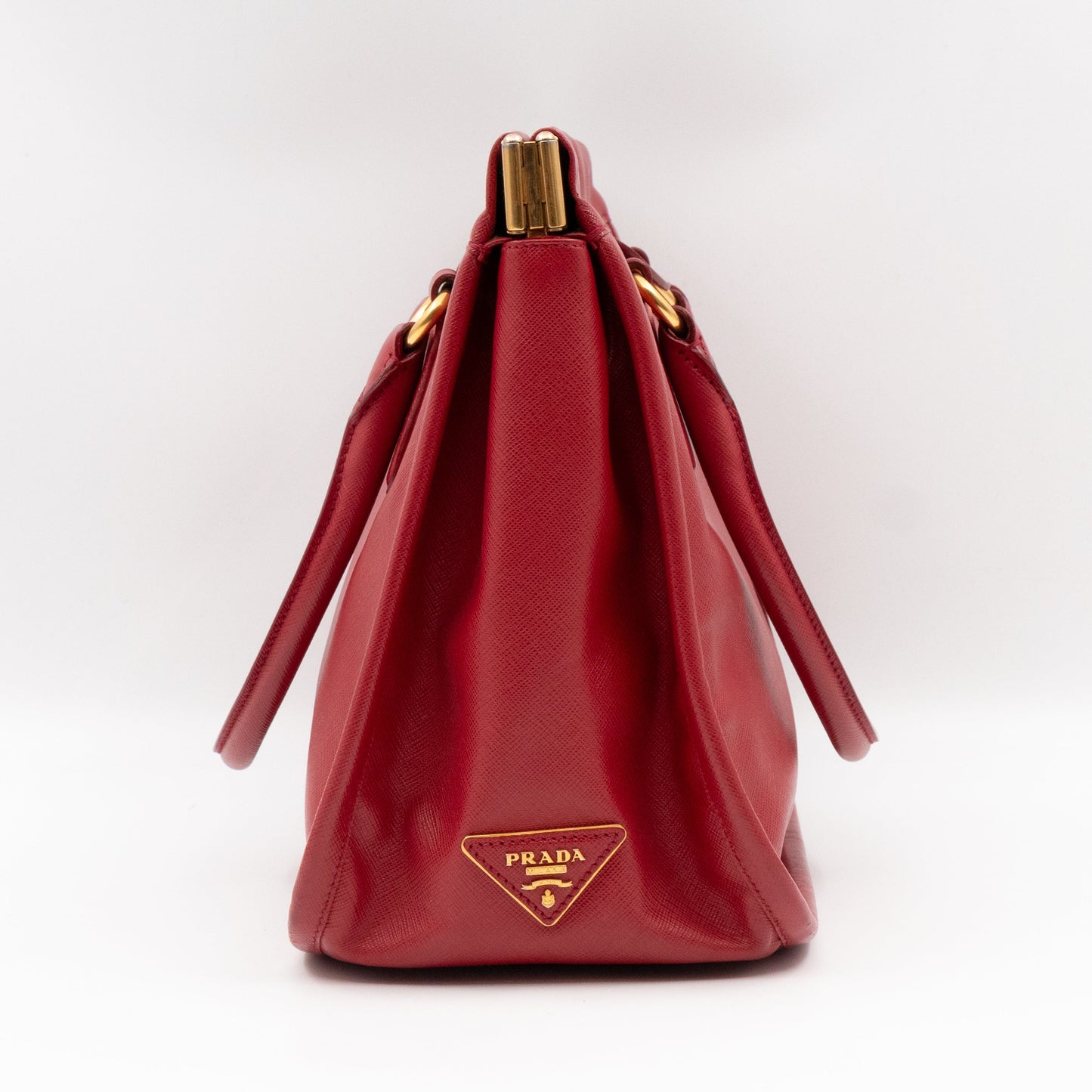 Double Handle Tote Bag Fuoco Red Saffiano Lux