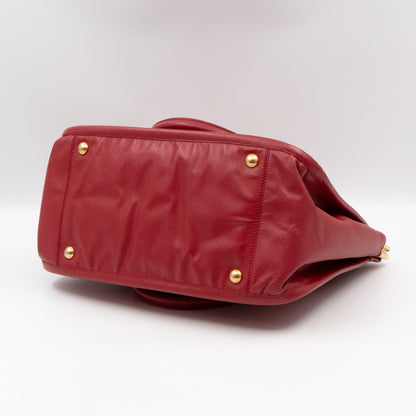 Double Handle Tote Bag Fuoco Red Saffiano Lux