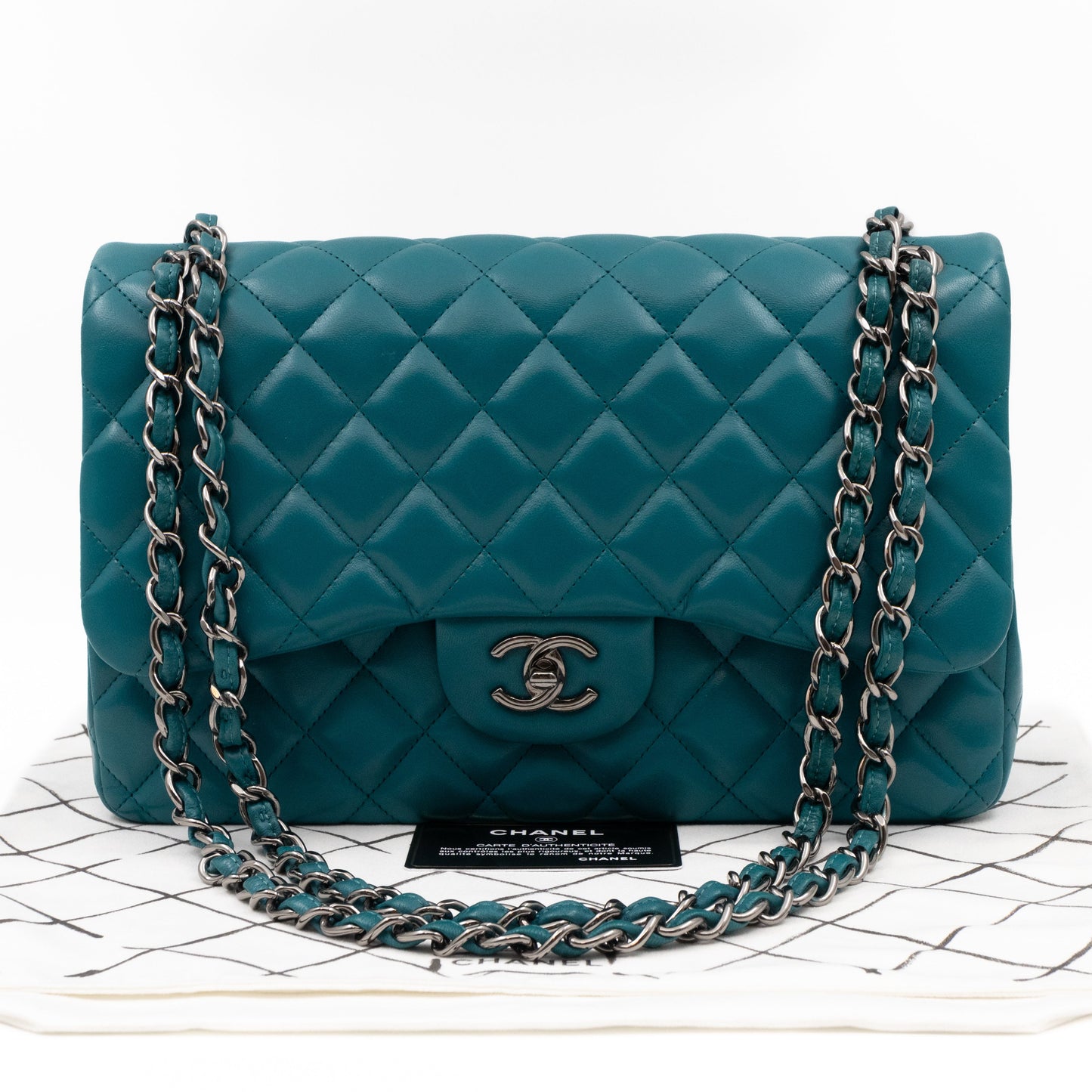 Classic Double Flap Jumbo Turquoise Lambskin Silver