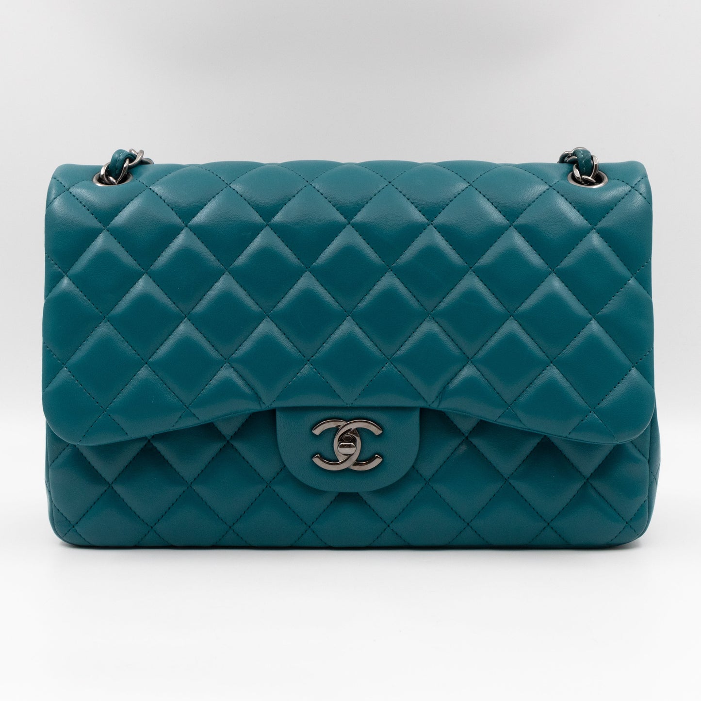 Classic Double Flap Jumbo Turquoise Lambskin Silver