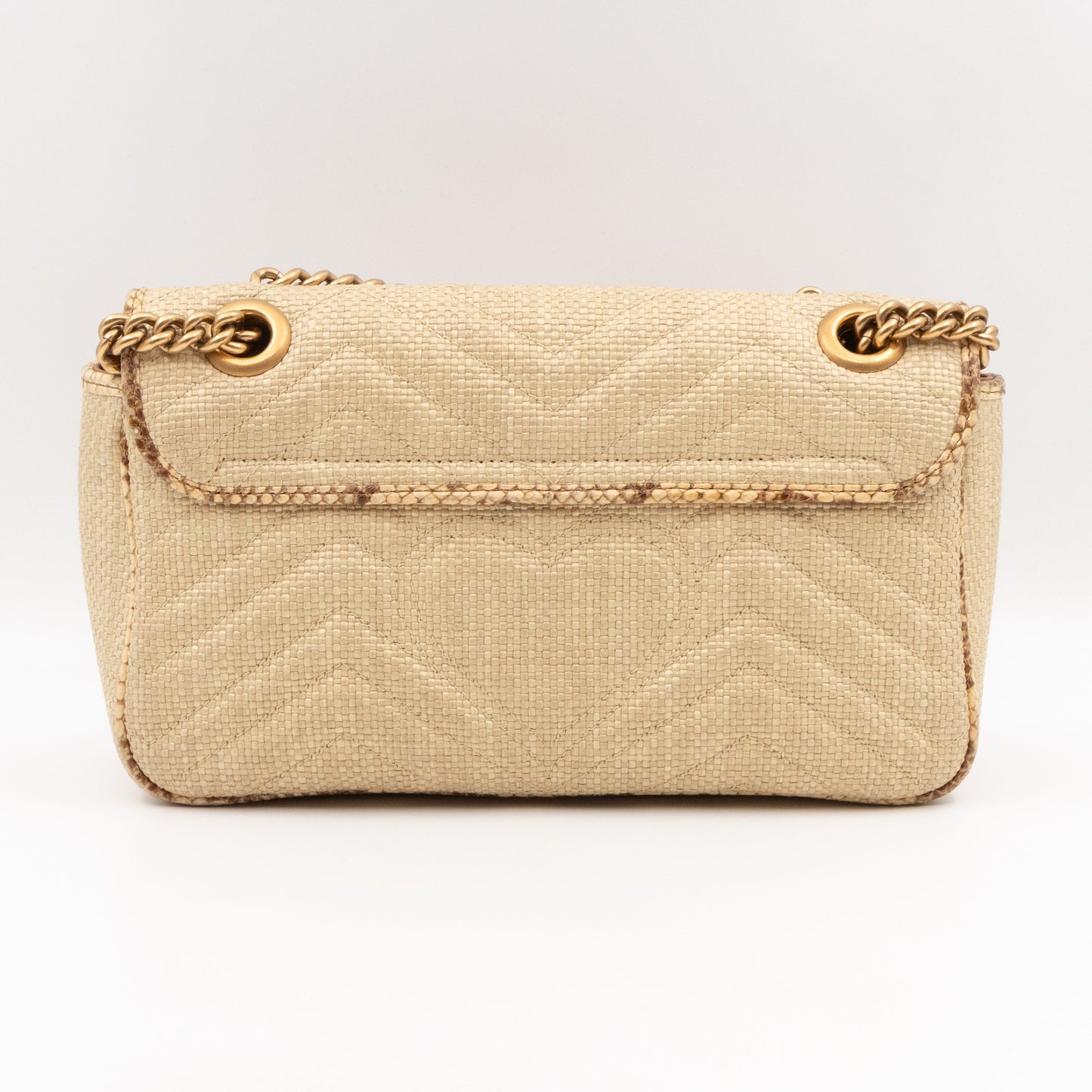 GG Marmont Small Flap Bag Natural Matelasse Raffia & Snakeskin