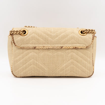 GG Marmont Small Flap Bag Natural Matelasse Raffia & Snakeskin