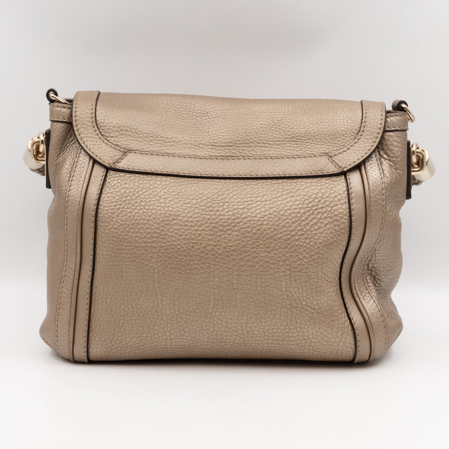 Bella Medium Flap Bag Champagne Metallic Leather